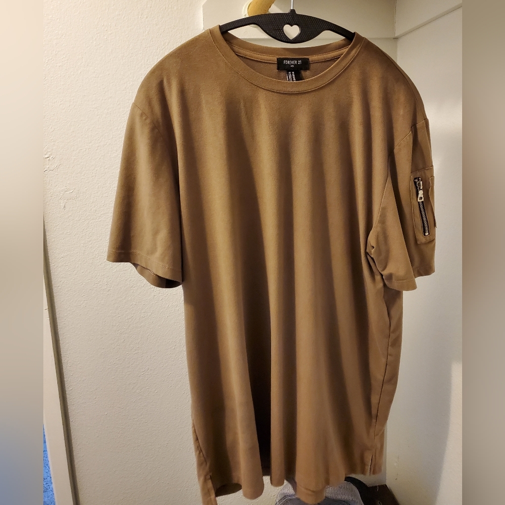 Forever 21 Tan Soft Material Shirt with Zipper Pocket